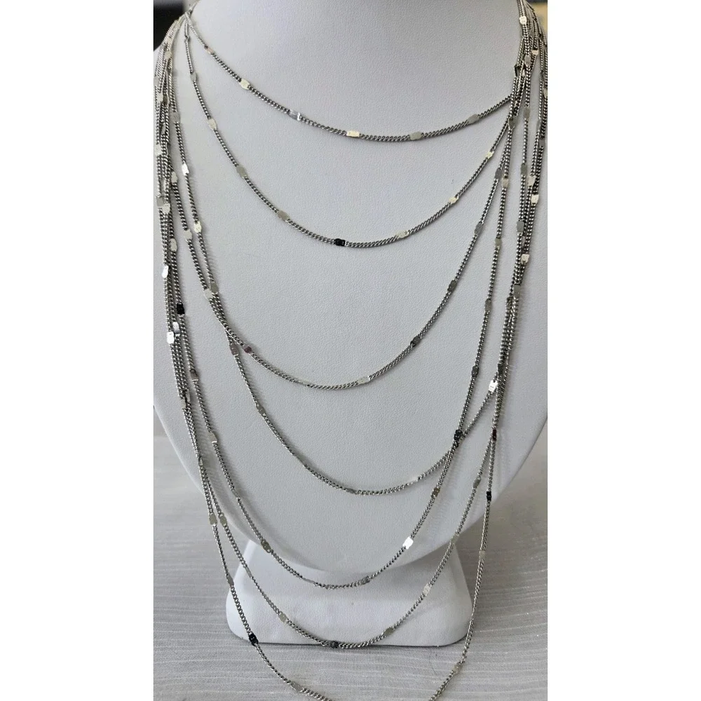 Silver Tone Multi-strand 7 Strand Chain‎ Layered Draped Long Necklace